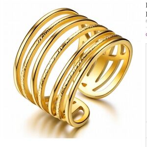 Modern Stacked Aesthetic Hammered Gold Plated Multi Band Ring